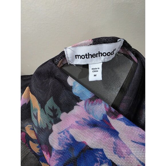 Floral Long-Sleeve Black Mesh Midi Dress With Ruched Design & High Neckline - Picture 10 of 10